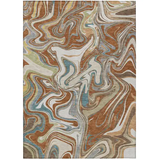 Rust Ivory And Gray Abstract Washable Indoor Outdoor Area Rug Photo 1
