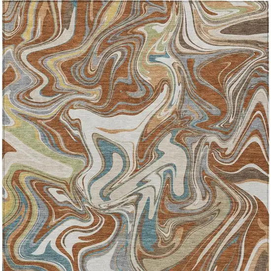 Rust Ivory And Gray Abstract Washable Indoor Outdoor Area Rug Photo 3