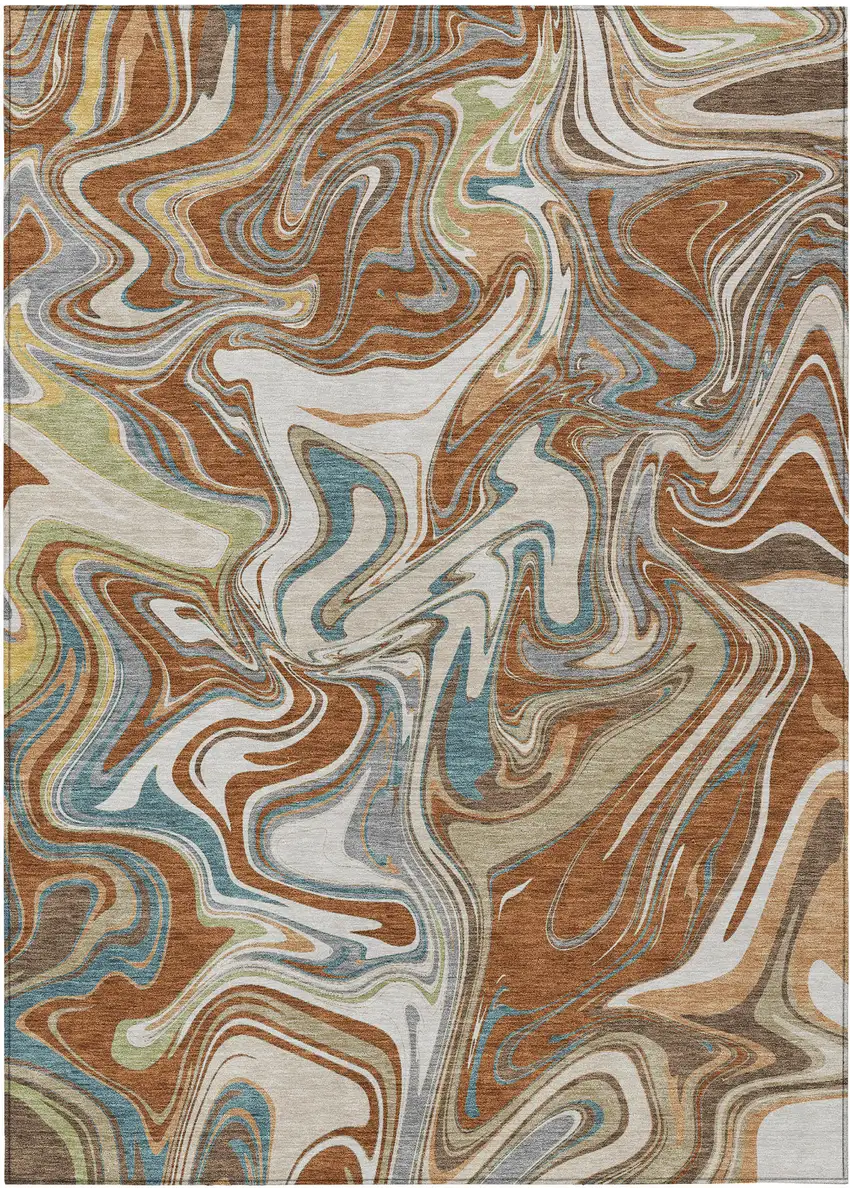 Rust Ivory And Gray Abstract Washable Indoor Outdoor Area Rug Photo 1