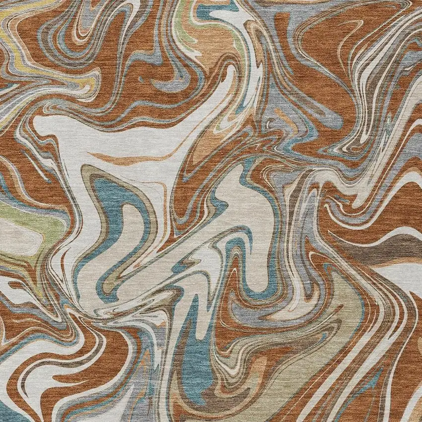 Rust Ivory And Gray Abstract Washable Indoor Outdoor Area Rug Photo 2