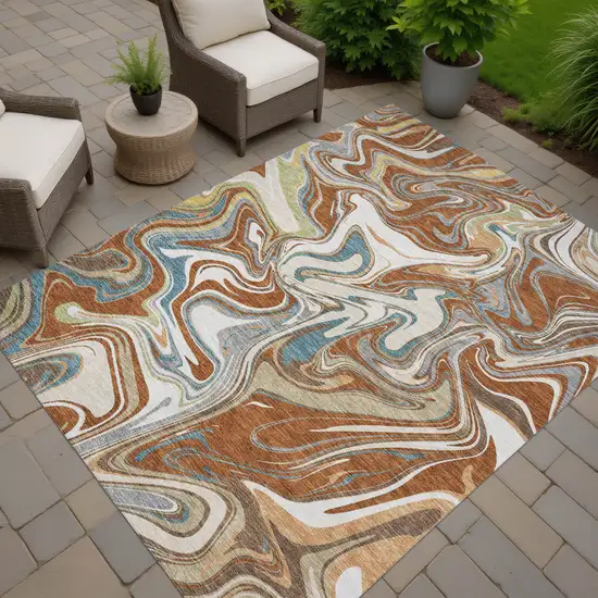 Rust Ivory And Gray Abstract Washable Indoor Outdoor Area Rug Photo 7