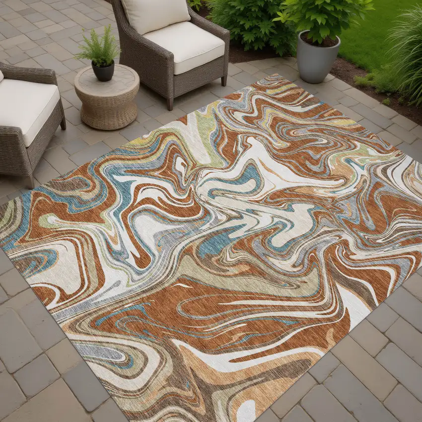 Rust Ivory And Gray Abstract Washable Indoor Outdoor Area Rug Photo 7