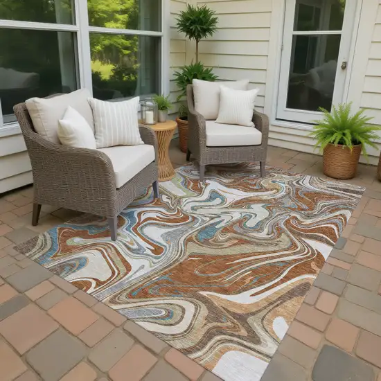 Rust Ivory And Gray Abstract Washable Indoor Outdoor Area Rug Photo 4