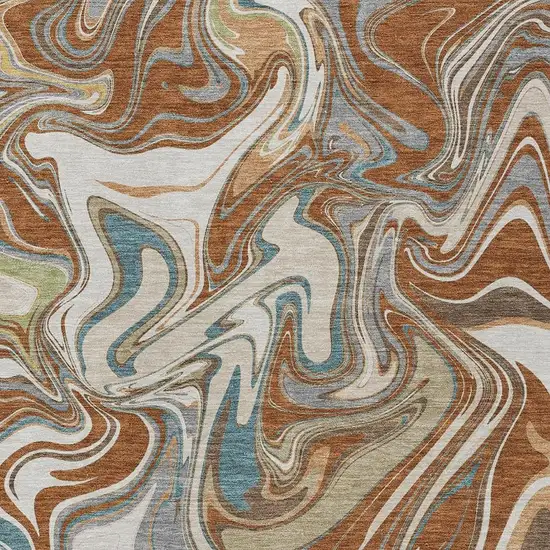 Rust Ivory And Gray Abstract Washable Indoor Outdoor Area Rug Photo 2