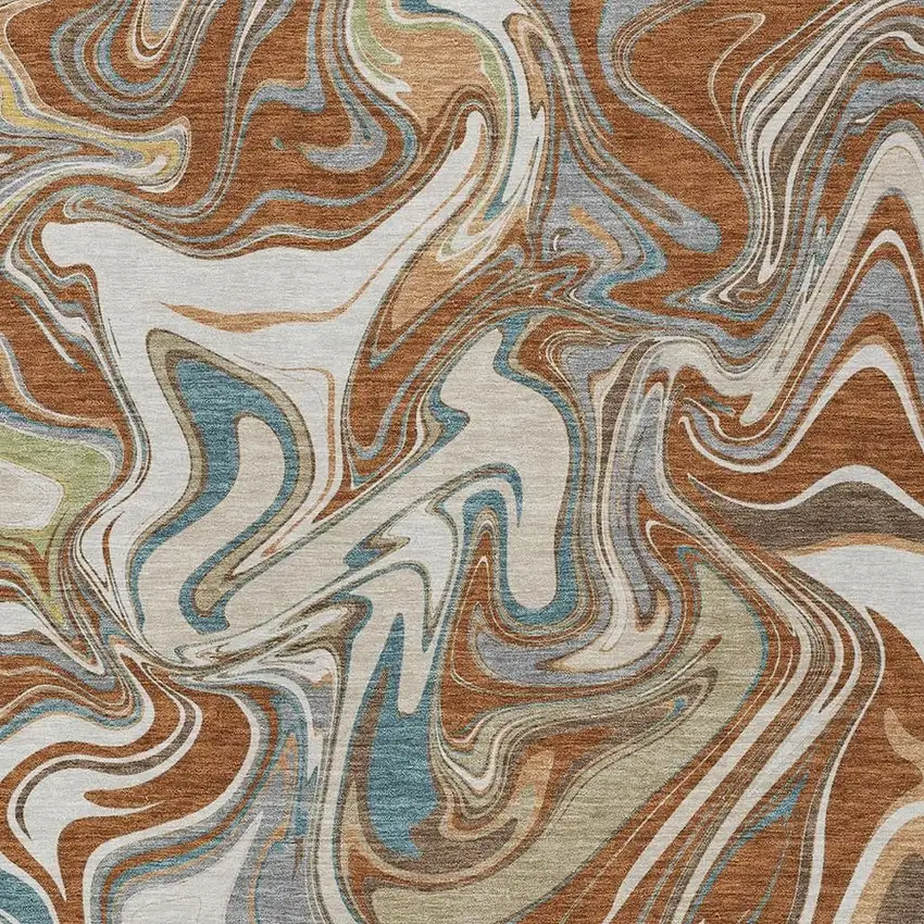 Rust Ivory And Gray Abstract Washable Indoor Outdoor Area Rug Photo 2
