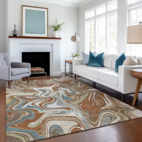 Rust Ivory And Gray Abstract Washable Indoor Outdoor Area Rug Photo 6