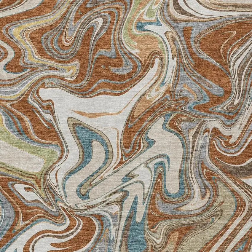 Rust Ivory And Gray Abstract Washable Indoor Outdoor Area Rug Photo 2