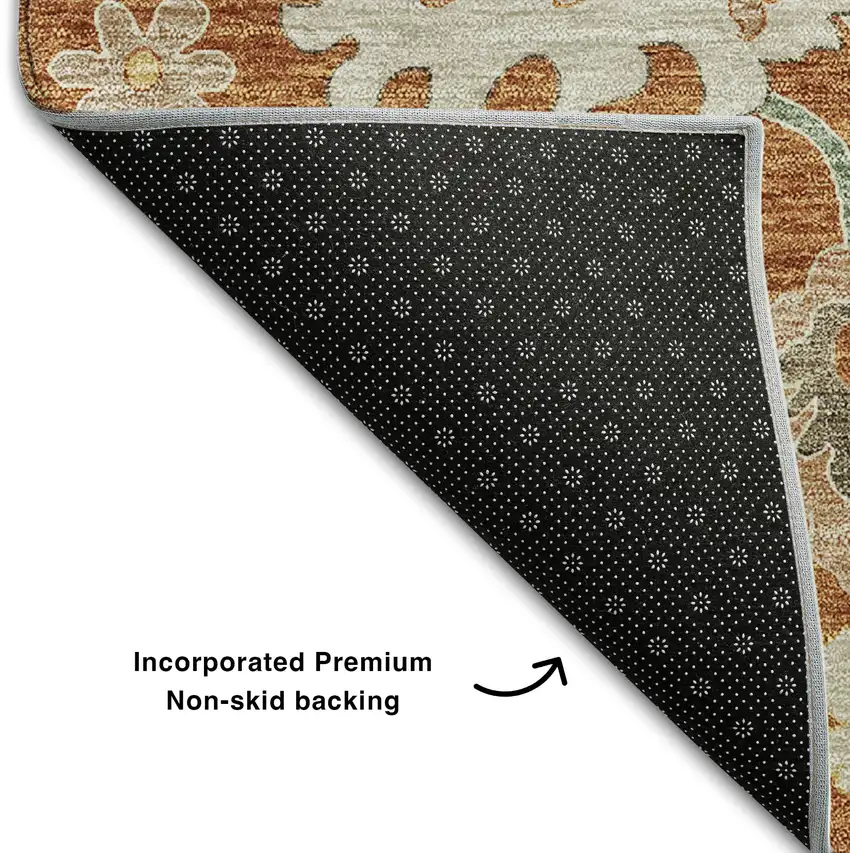 Rust Ivory And Gray Floral Medallion Washable Area Rug With UV Protection Photo 6