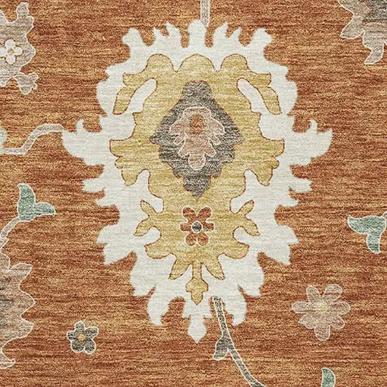 Rust Ivory And Gray Floral Medallion Washable Area Rug With UV Protection Photo 3
