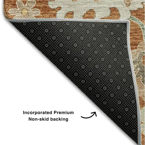 Rust Ivory And Gray Floral Medallion Washable Area Rug With UV Protection Photo 7