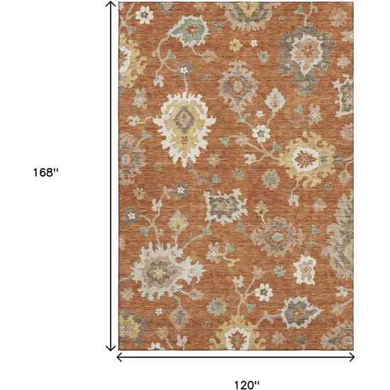 Rust Ivory And Gray Floral Medallion Washable Area Rug With UV Protection Photo 3