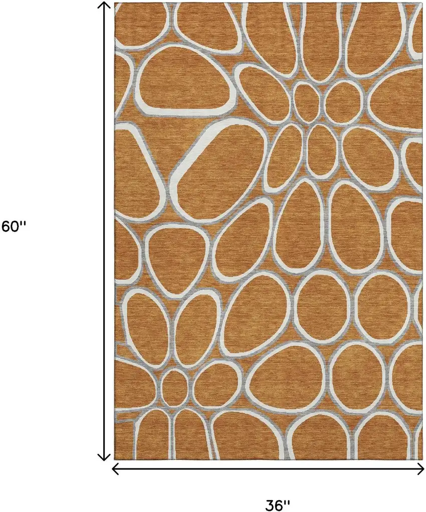 Rust Ivory And Gray Geometric Washable Area Rug With UV Protection Photo 9
