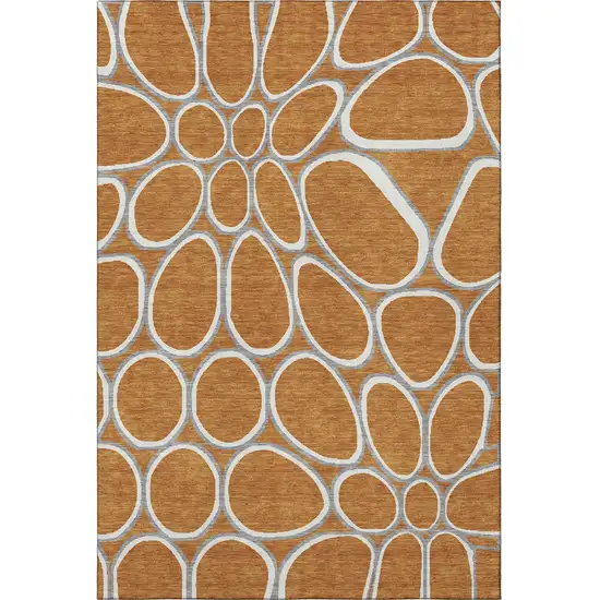 Rust Ivory And Gray Geometric Washable Area Rug With UV Protection Photo 2