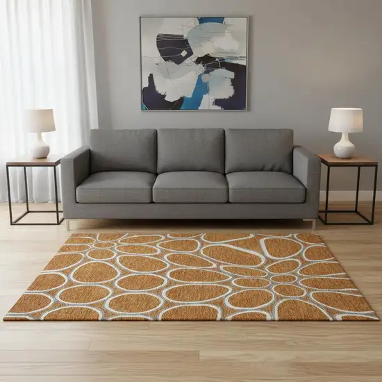 Rust Ivory And Gray Geometric Washable Area Rug With UV Protection Photo 2