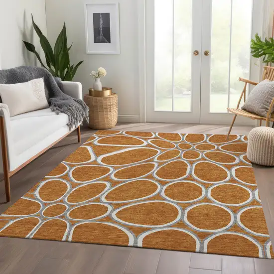 Rust Ivory And Gray Geometric Washable Area Rug With UV Protection Photo 5