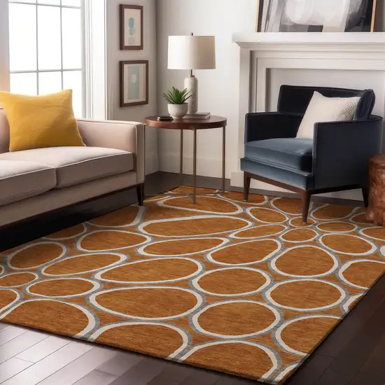 Rust Ivory And Gray Geometric Washable Area Rug With UV Protection Photo 4