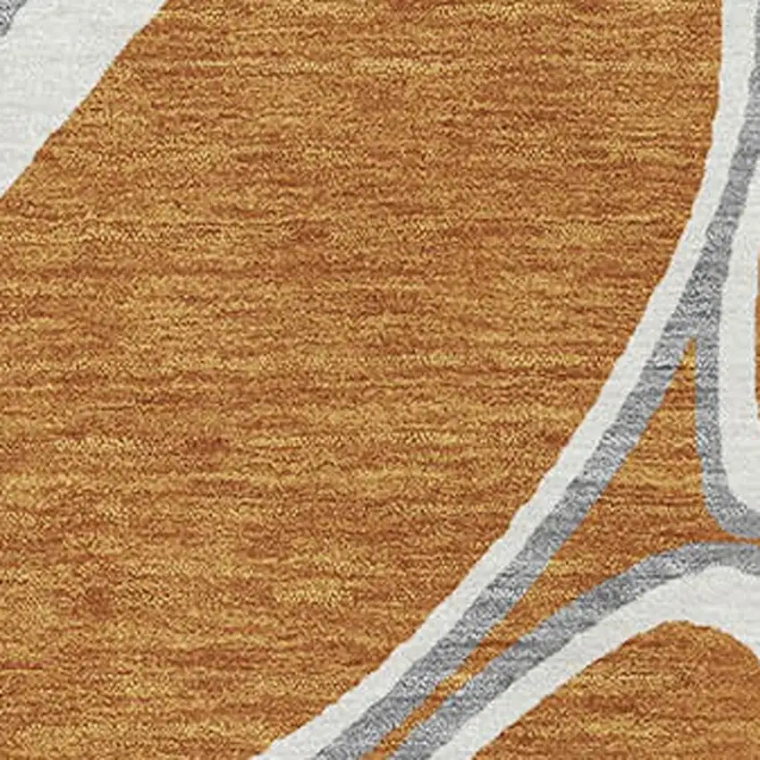 Rust Ivory And Gray Geometric Washable Area Rug With UV Protection Photo 2