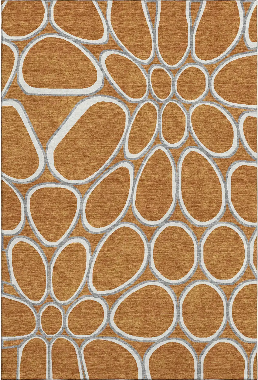 Rust Ivory And Gray Geometric Washable Area Rug With UV Protection Photo 1