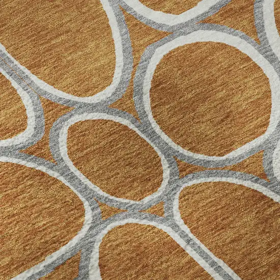 Rust Ivory And Gray Geometric Washable Area Rug With UV Protection Photo 9