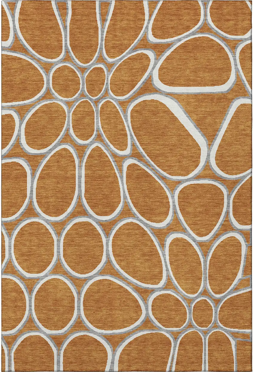 Rust Ivory And Gray Geometric Washable Area Rug With UV Protection Photo 3