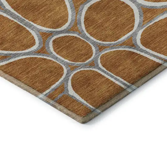 Rust Ivory And Gray Geometric Washable Area Rug With UV Protection Photo 7