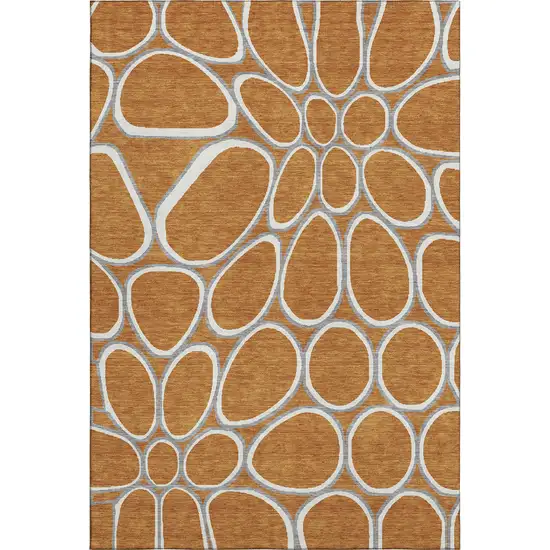 Rust Ivory And Gray Geometric Washable Area Rug With UV Protection Photo 1