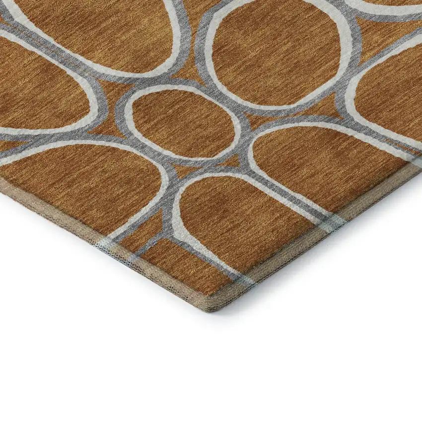 Rust Ivory And Gray Geometric Washable Area Rug With UV Protection Photo 6