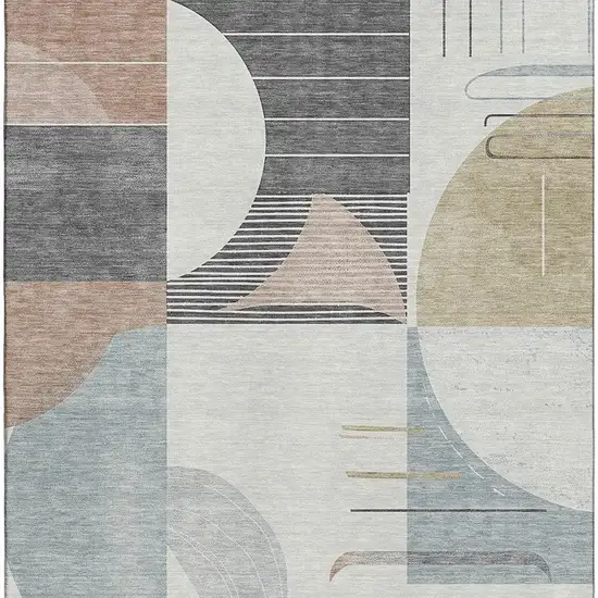 Rust Ivory And Gray Geometric Washable Area Rug With UV Protection Photo 2