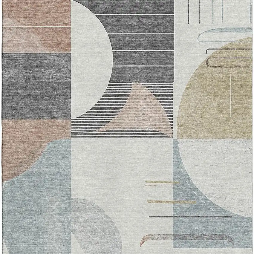 Rust Ivory And Gray Geometric Washable Area Rug With UV Protection Photo 2