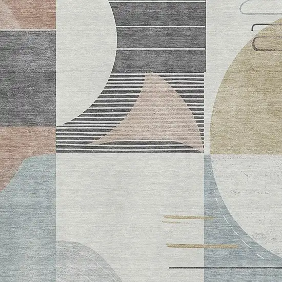 Rust Ivory And Gray Geometric Washable Area Rug With UV Protection Photo 2