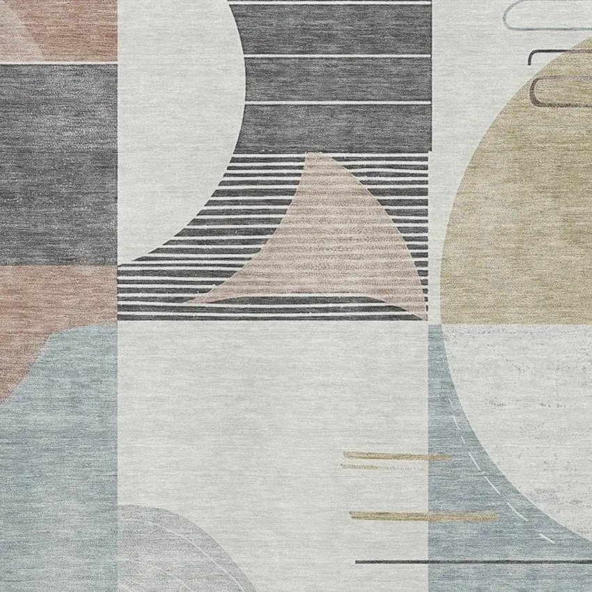 Rust Ivory And Gray Geometric Washable Area Rug With UV Protection Photo 2