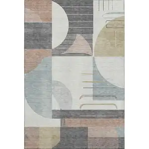 Photo of Rust Ivory And Gray Geometric Washable Area Rug With UV Protection