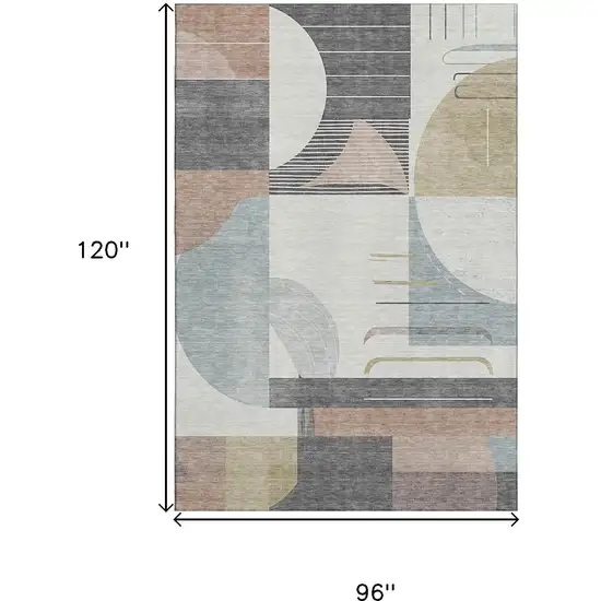 Rust Ivory And Gray Geometric Washable Area Rug With UV Protection Photo 9