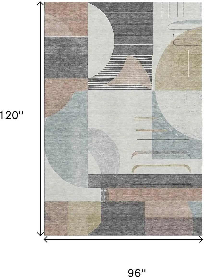 Rust Ivory And Gray Geometric Washable Area Rug With UV Protection Photo 9
