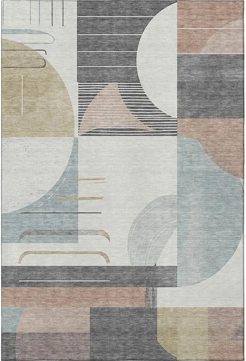 Rust Ivory And Gray Geometric Washable Area Rug With UV Protection Photo 2