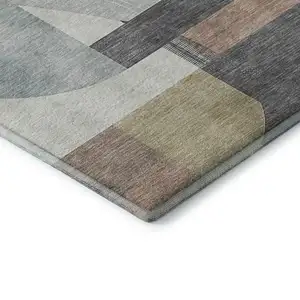 Photo of Rust Ivory And Gray Geometric Washable Area Rug With UV Protection