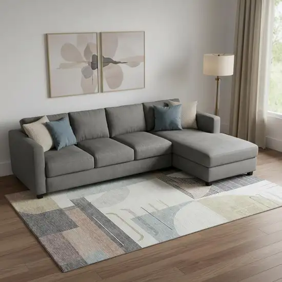 Rust Ivory And Gray Geometric Washable Area Rug With UV Protection Photo 2