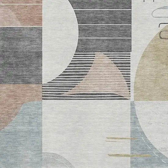 Rust Ivory And Gray Geometric Washable Area Rug With UV Protection Photo 2