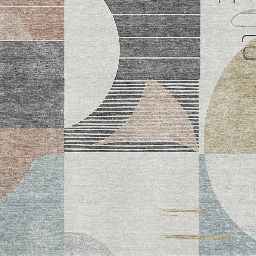 Rust Ivory And Gray Geometric Washable Area Rug With UV Protection Photo 2