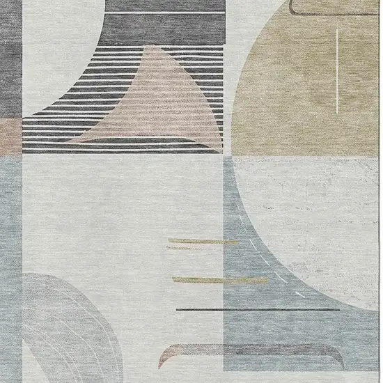 Rust Ivory And Gray Geometric Washable Area Rug With UV Protection Photo 2