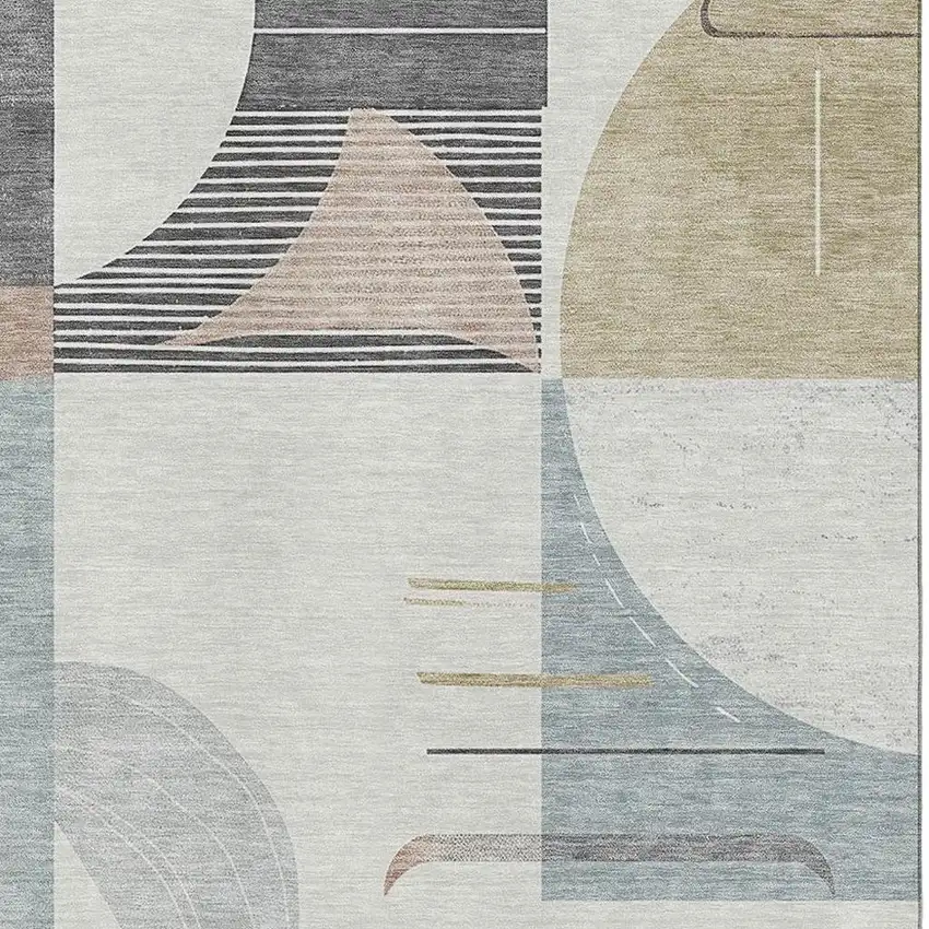 Rust Ivory And Gray Geometric Washable Area Rug With UV Protection Photo 2