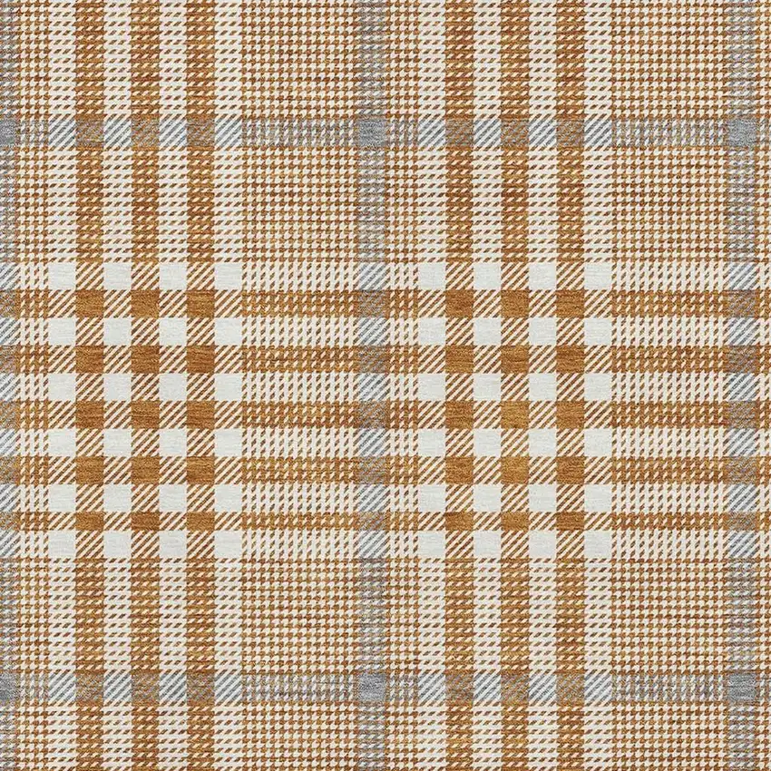 Rust Ivory And Gray Plaid Washable Area Rug With UV Protection Photo 2