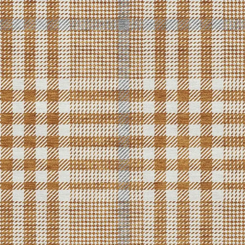 Rust Ivory And Gray Plaid Washable Area Rug With UV Protection Photo 2