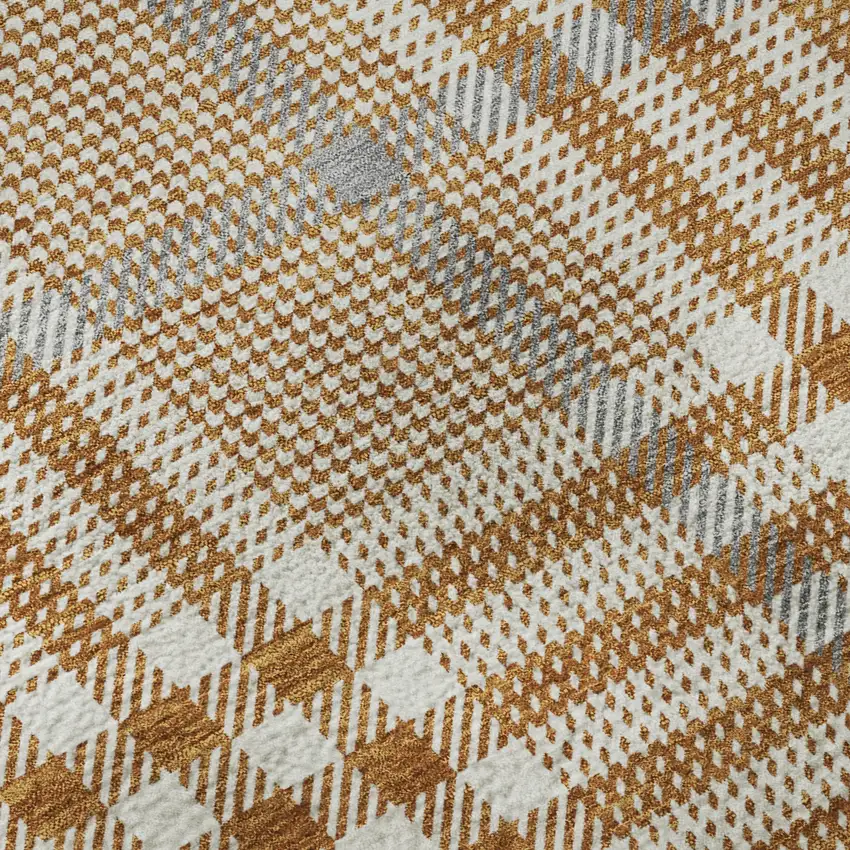 Rust Ivory And Gray Plaid Washable Area Rug With UV Protection Photo 9