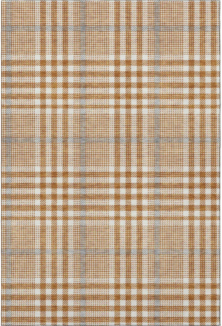 Rust Ivory And Gray Plaid Washable Area Rug With UV Protection Photo 3