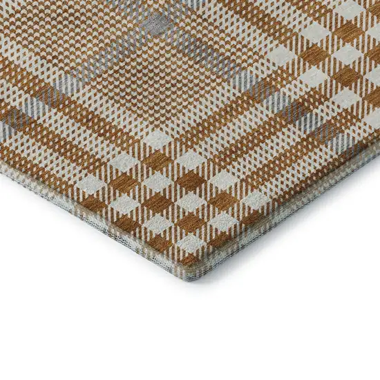 Rust Ivory And Gray Plaid Washable Area Rug With UV Protection Photo 7