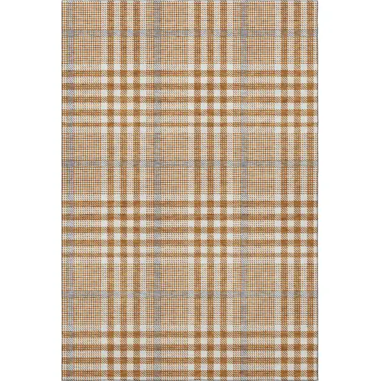 Rust Ivory And Gray Plaid Washable Area Rug With UV Protection Photo 3