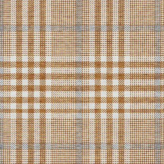 Rust Ivory And Gray Plaid Washable Area Rug With UV Protection Photo 2