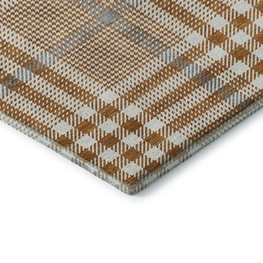 Rust Ivory And Gray Plaid Washable Area Rug With UV Protection Photo 7