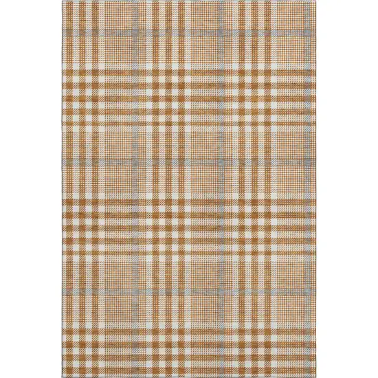 Rust Ivory And Gray Plaid Washable Area Rug With UV Protection Photo 1